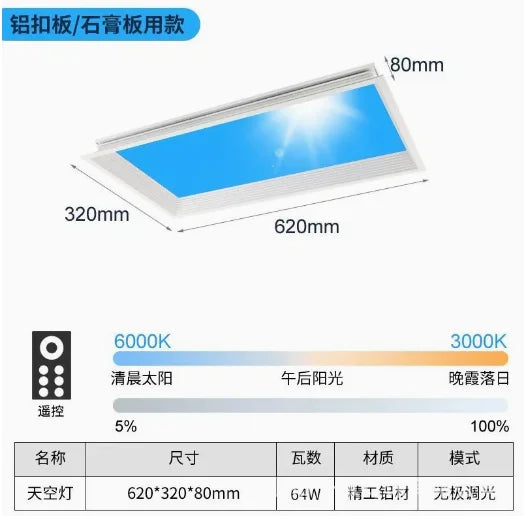 Blue Sky Light Ceiling Lamp for Bathroom Indoor Decor Panel Kids Room Lamp Kitchen Natural Lighting Surface Ceiling Chandelier