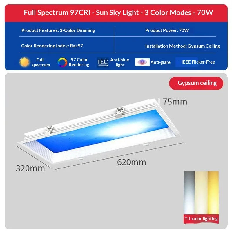 Natural Sky Light LED Embedded Ceiling Lamp Blue Sky Window Effect for Living Room Bedroom Basement Home Decor Room Decoration