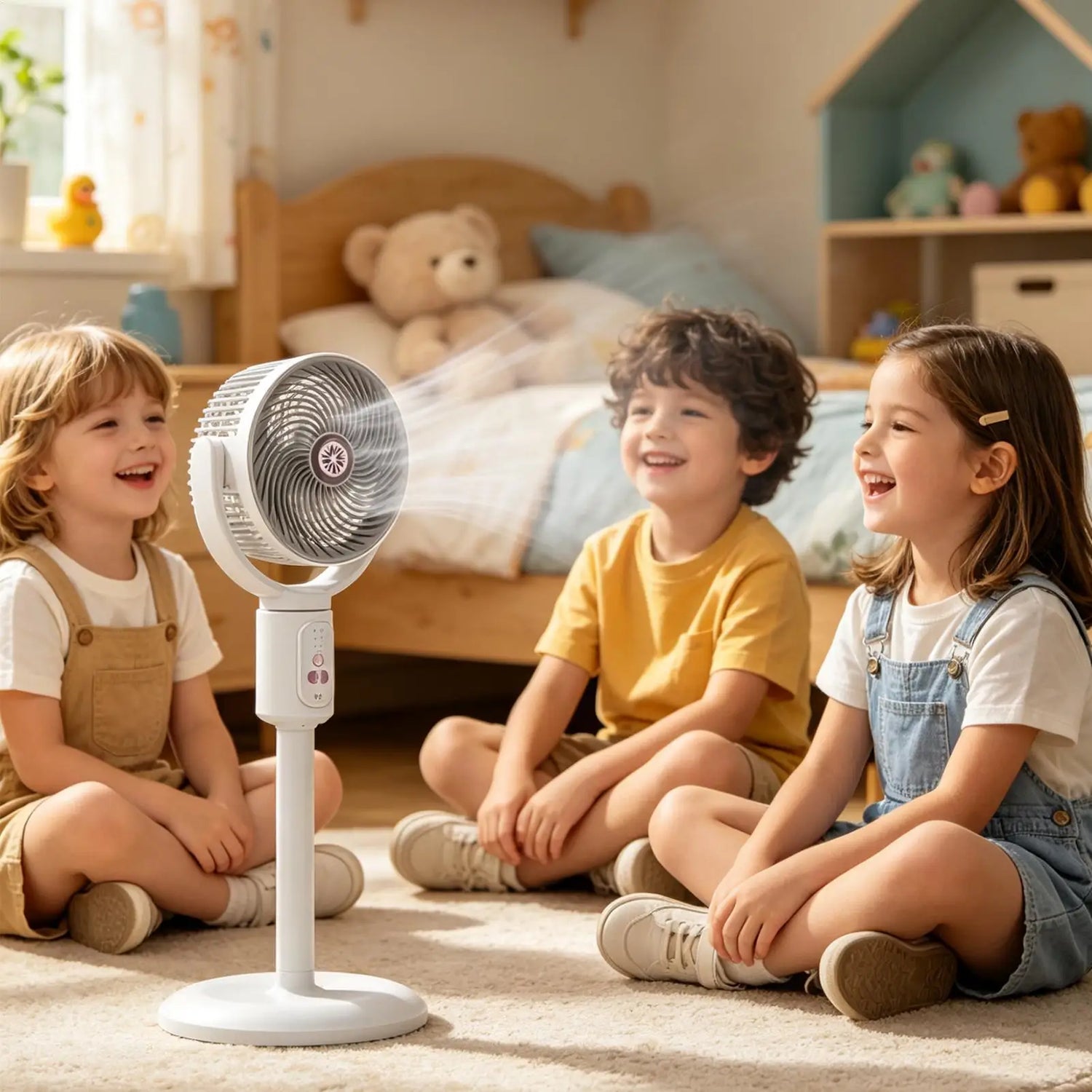 Tower Fan 5-Speed Air Circulation Device with Timer Oscillating Type-C Rechargeable Adjustable Height Standing Fan Tower for