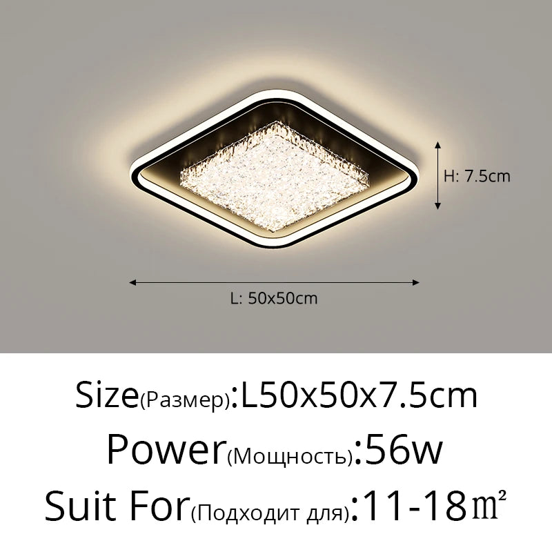 Modern Luxury Square LED Embedded Ceiling Light Round Crystal Inlaid Dimmable Bedroom Study Home Indoor Lighting Decoration Lamp