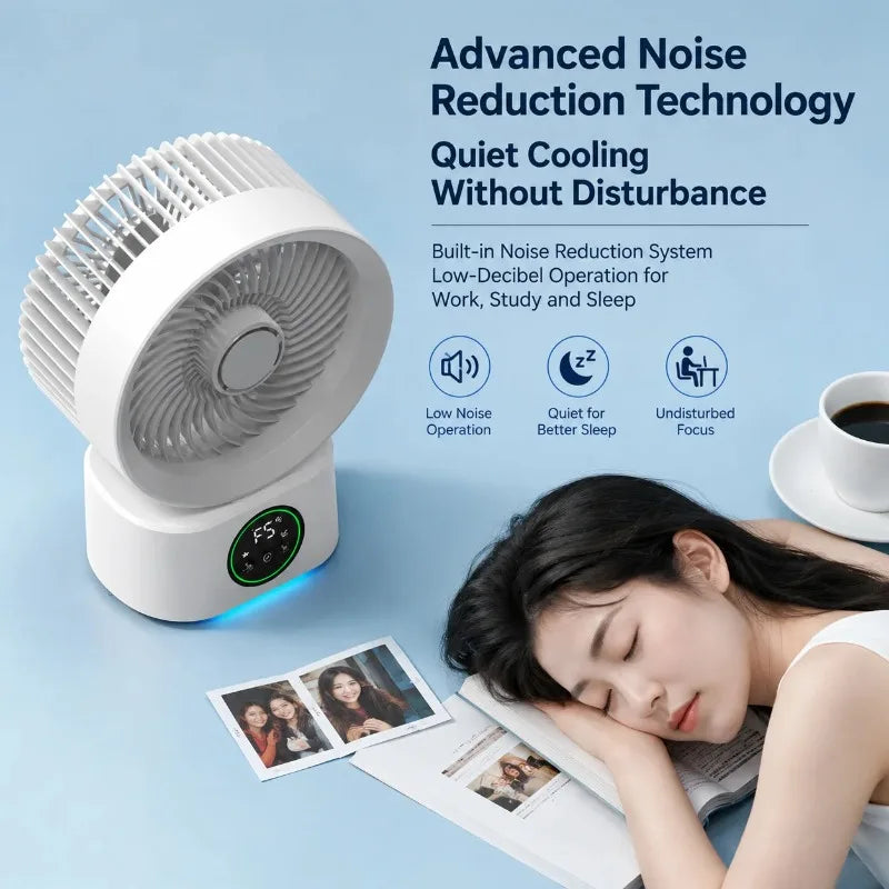 2026 New Air Circulation Fan Rechargeable AI Voice Control 5 Speed Oscillating Desktop Wall Mount Hanging Fan LED Display Home