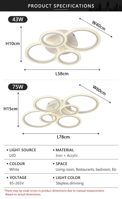 Nordic LED Ceiling Light Circular Acrylic with Remote Control Dimming Ceiling Lamp Living Room Dining Room Bedroom Decor Lights