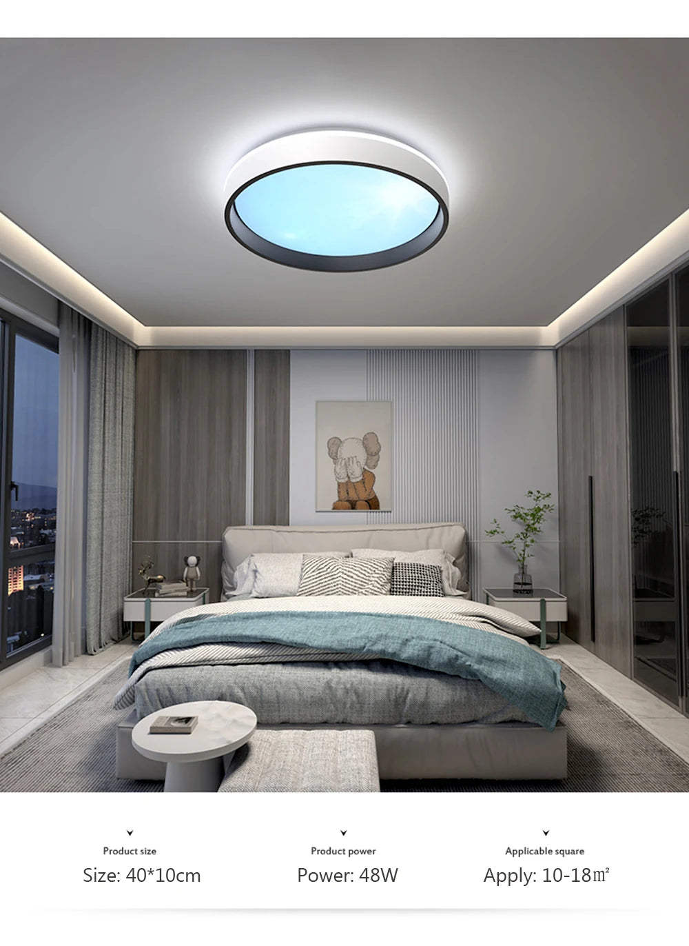 Modern LED Blue Sky Ceiling Lamp Smart Brightness Dimmable Round Ceiling light for Living Room Bedroom Kitchen Moon Lighting