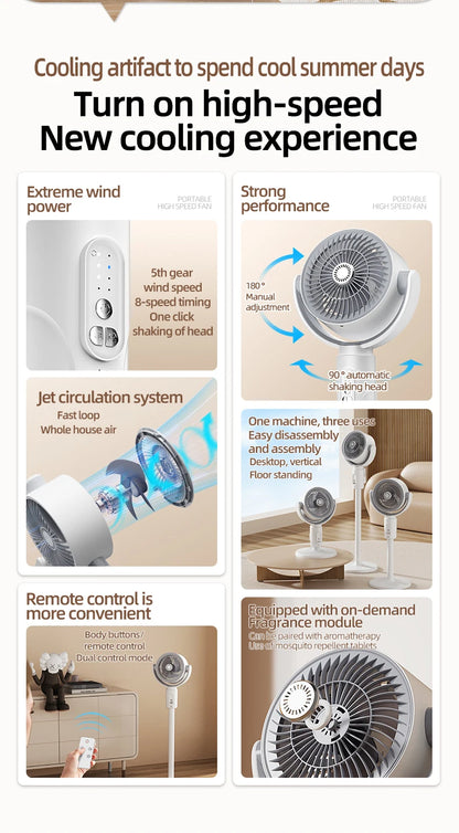 Air Circulation Fan Rechargeable Oscillating Fan Five Gear Adjustment Stand Fan Adjustable Height Household Air Circulation Fan