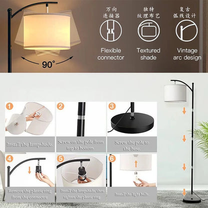 Modern Nordic Fabric Floor Lamp LED Standing Lamp for Living Room Bedroom Study Dining Room Hotel Villa Home Decor Bedside Lamp
