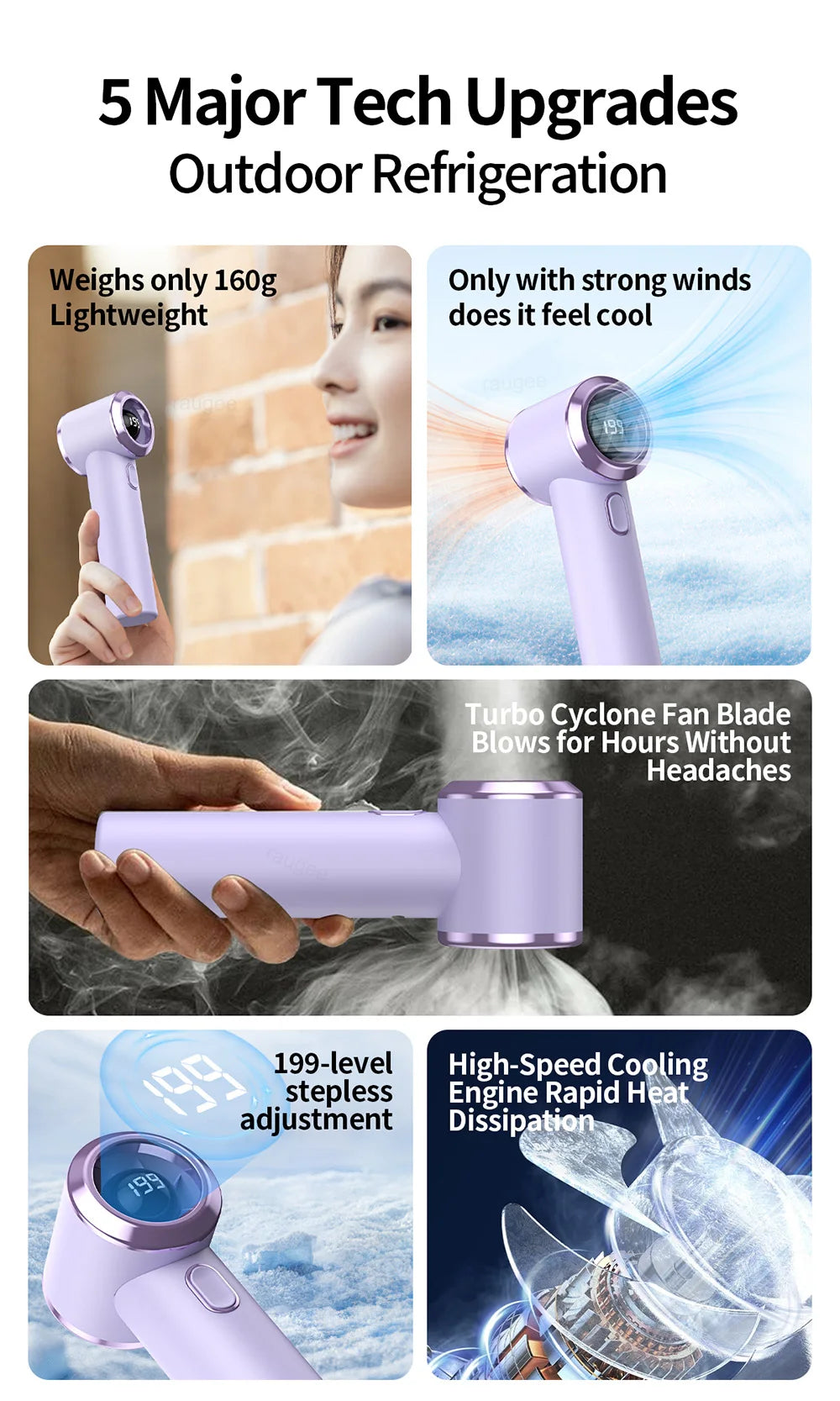 Portable Mini Fan High Speed Handheld Fans 199 Speeds Wind Adjustable 2000mAh USB Rechargeable Personal Small Fan for Outdoor
