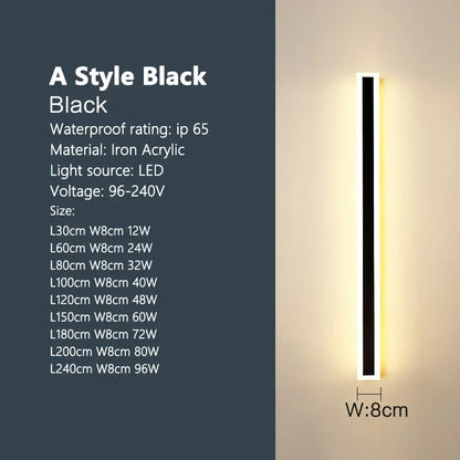 Modern Outdoor Waterproof LED Wall Lamp IP65 Linear Strip Lighting for Porch Garden Garage Staircase Bedroom Home Decoration