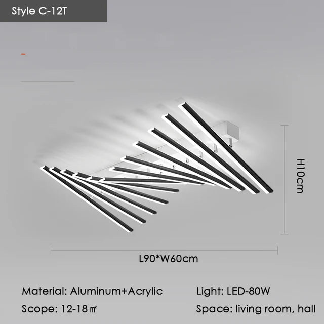 Modern Nordic  LED Ceiling Lamps For Living Dining Room With Remote Control Black Lights Office Bedroom Decor Square Chandeliers