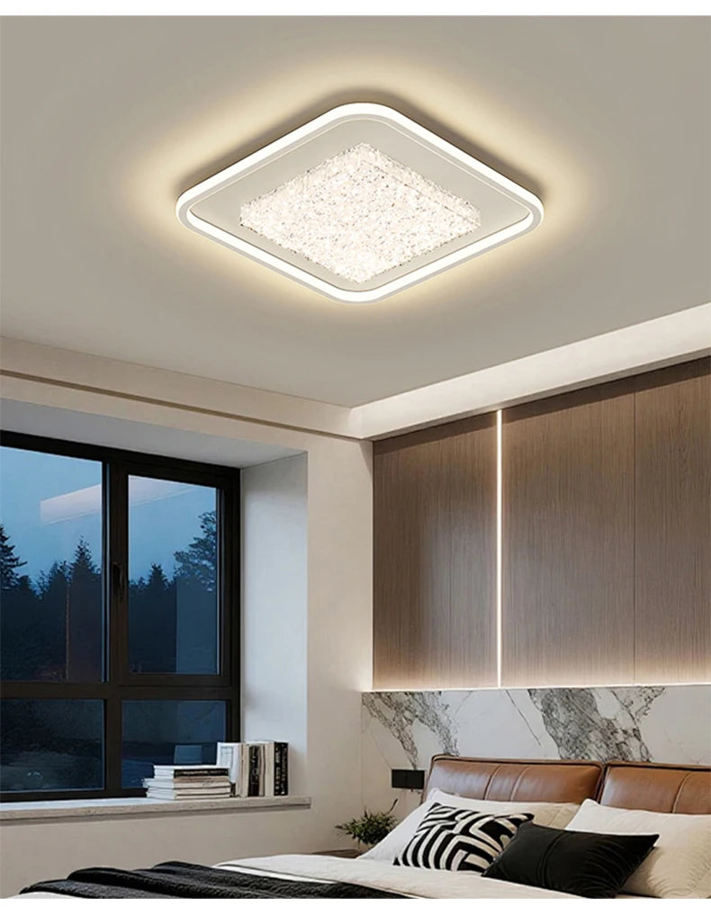 Modern Luxury Square LED Embedded Ceiling Light Round Crystal Inlaid Dimmable Bedroom Study Home Indoor Lighting Decoration Lamp