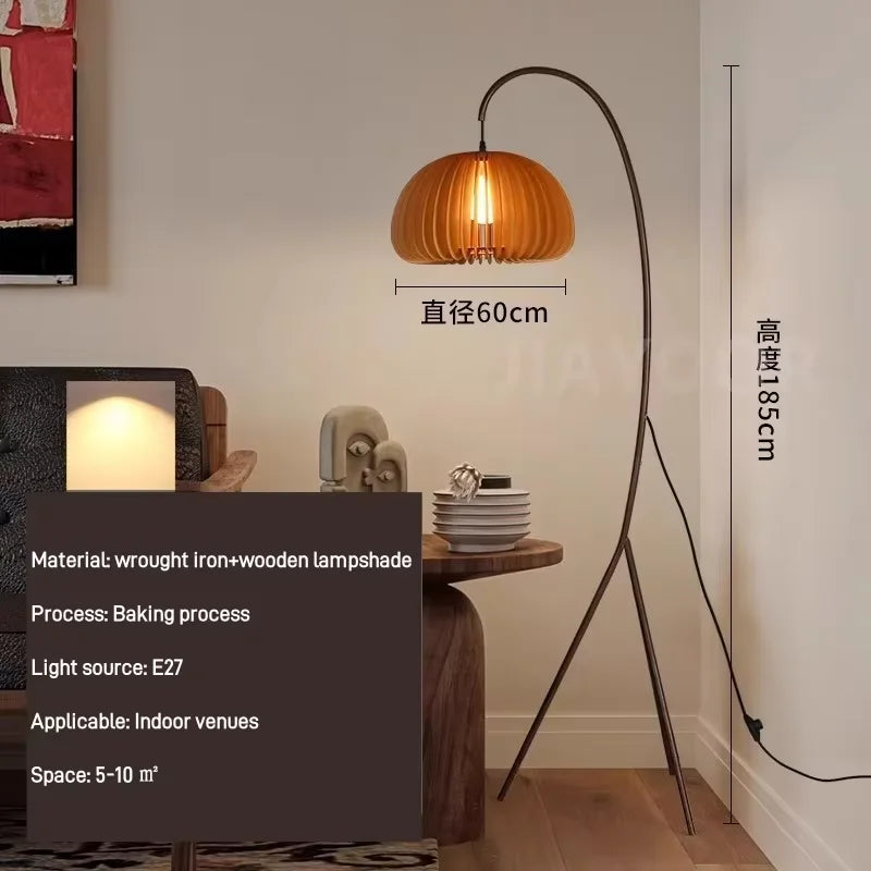 Nordic ARC Floor Lamp Retro Wooden Standing Lamp For Homestay Living Room Sofa Side Study Bedroom Bedside Reading Stand Lighting