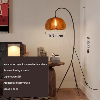 Nordic ARC Floor Lamp Retro Wooden Standing Lamp For Homestay Living Room Sofa Side Study Bedroom Bedside Reading Stand Lighting