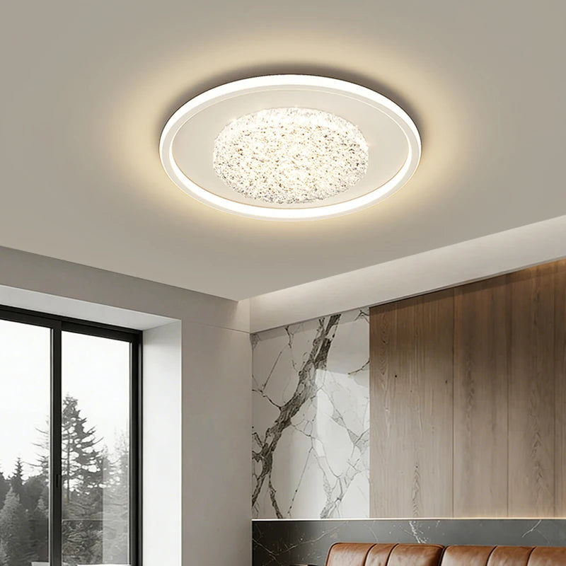 Modern Luxury Square LED Embedded Ceiling Light Round Crystal Inlaid Dimmable Bedroom Study Home Indoor Lighting Decoration Lamp