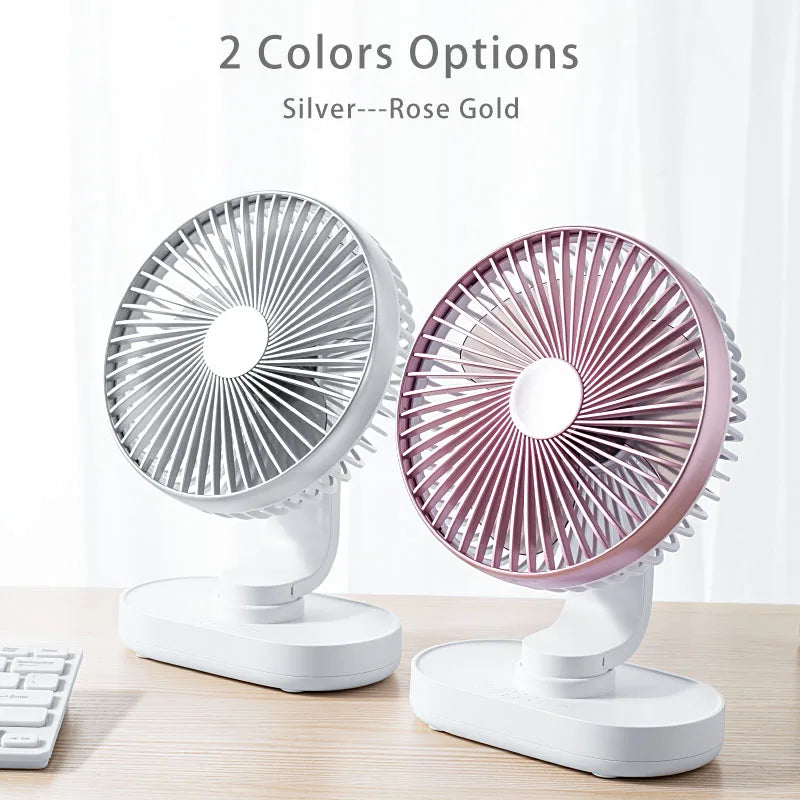Wireless Desktop Fan 7 Inch Oscillating 4 Speeds Rechargeable USB Air Cooling Fan 90° Adjust Portable Home Office Camping Fan