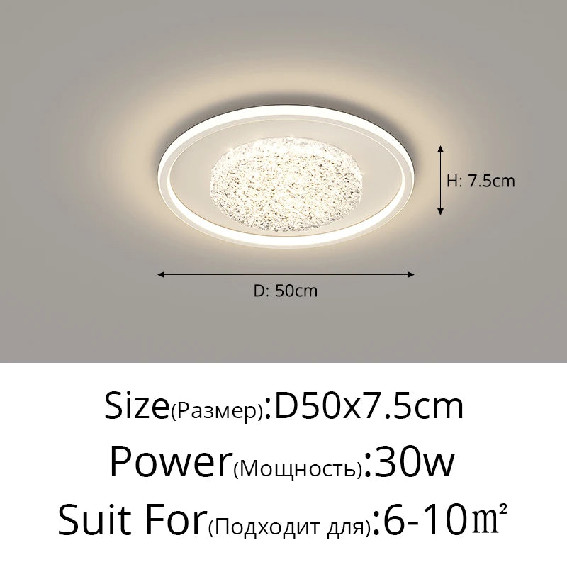 Modern Luxury Square LED Embedded Ceiling Light Round Crystal Inlaid Dimmable Bedroom Study Home Indoor Lighting Decoration Lamp