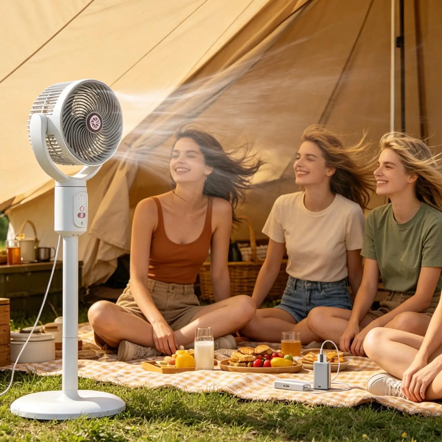 Vertical Fan 5-Speed Air Circulation Device With Timer Oscillating Adjustable Height Type-C Rechargeable Standing Fan For Beach