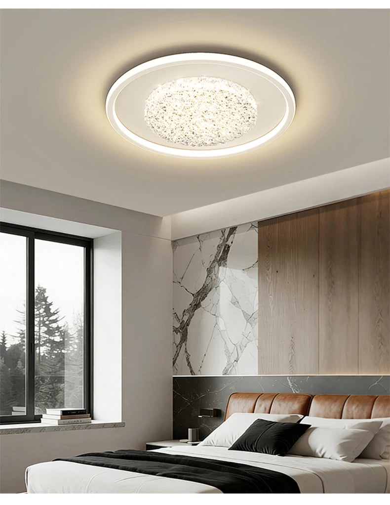 Modern Luxury Square LED Embedded Ceiling Light Round Crystal Inlaid Dimmable Bedroom Study Home Indoor Lighting Decoration Lamp