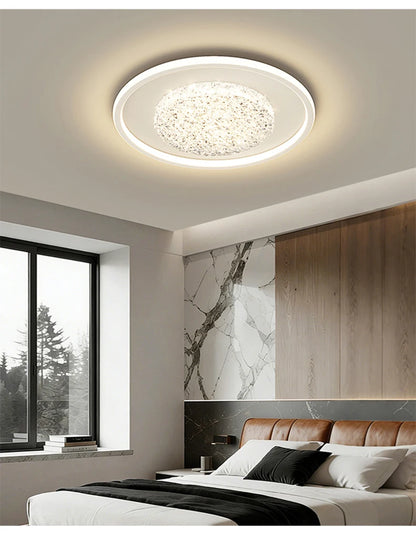 Modern Luxury Square LED Embedded Ceiling Light Round Crystal Inlaid Dimmable Bedroom Study Home Indoor Lighting Decoration Lamp