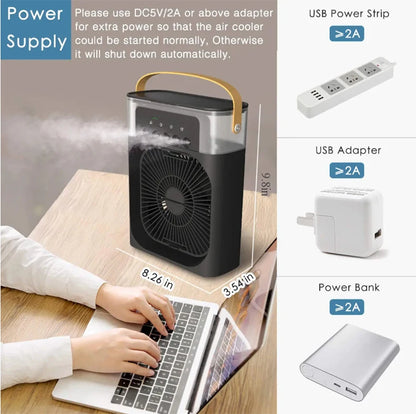 New 3 In 1 Fan AIr Conditioner Household Mini Air Cooler LED Night Light Portable Humidifier Air Adjustment Fan Office Home Fan