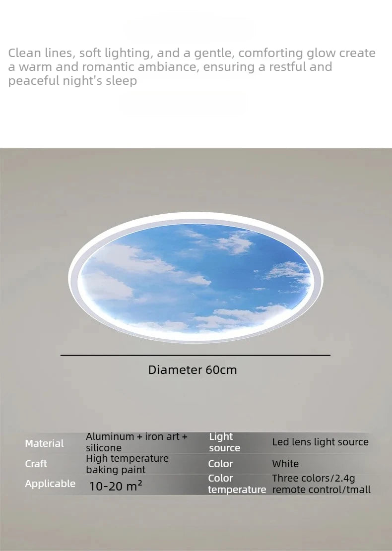 Blue Sky and White Clouds Circular Acrylic LED Ceiling Lamp Minimalist Bedroom Lighting Home Living Room Study Atmosphere Lights
