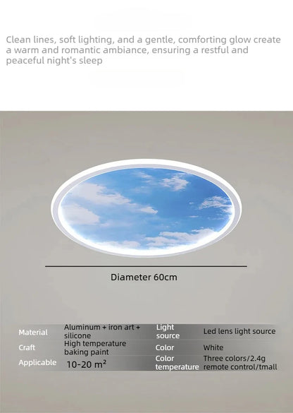 Blue Sky and White Clouds Circular Acrylic LED Ceiling Lamp Minimalist Bedroom Lighting Home Living Room Study Atmosphere Lights