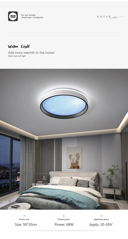 Modern LED Blue Sky Ceiling Lamp Smart Brightness Dimmable Round Ceiling light for Living Room Bedroom Kitchen Moon Lighting