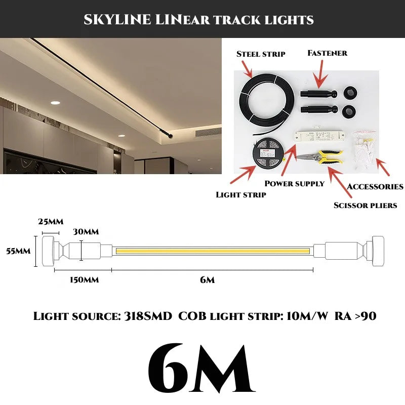 5m/8m/9m Skyline Linear Light COB LED Wall Lamp Living Room Art Exhibition Background Decor Bedroom Minimalist LED Strips Sconce