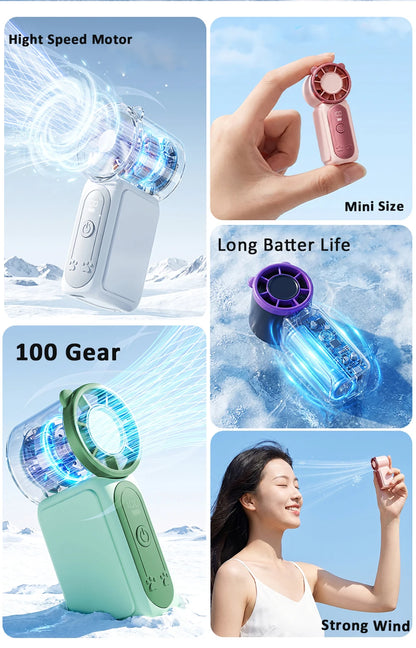 Mini Portable Fan High Speed 100 Wind Electric Handheld Fan USB Rechargeable Small Desk Fan for Outdoor Camping Pocket Hand Fan
