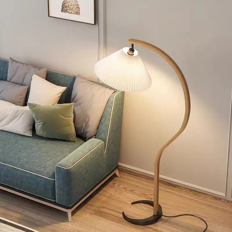 Nordic ARC Floor Lamp Retro Wooden Standing Lamp For Homestay Living Room Sofa Side Study Bedroom Bedside Reading Stand Lighting