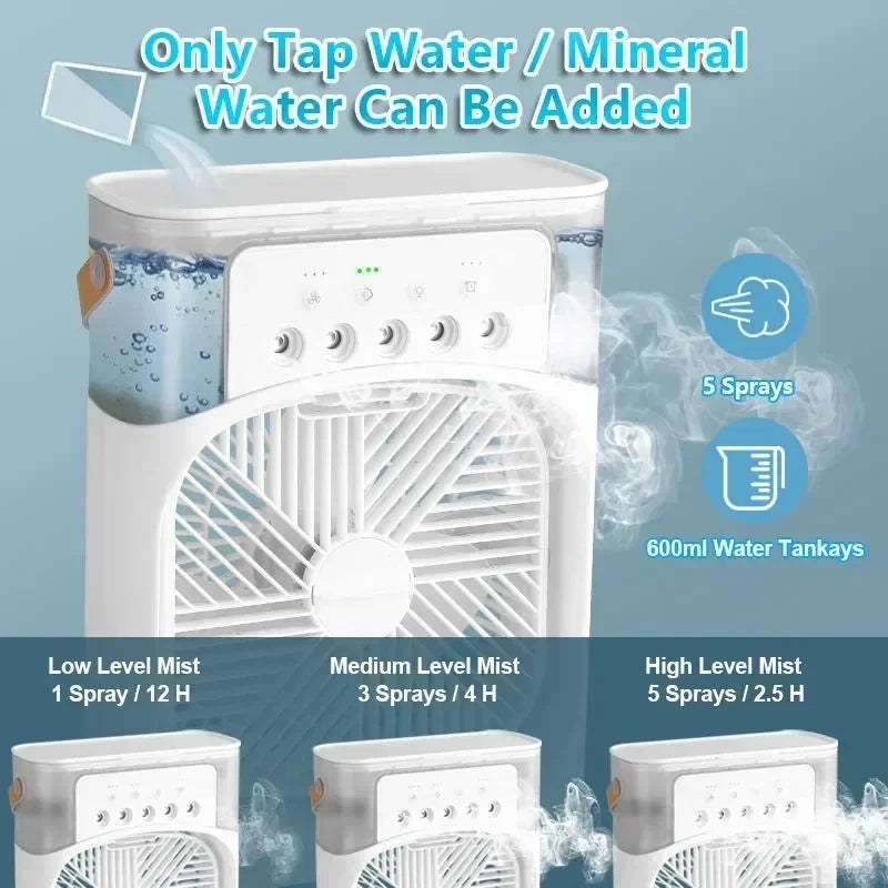 New LED 3 In 1 Fan AIr Conditioner Household Mini Air Cooler  Night Light Portable Humidifier Air Adjustment Fan Office Home Fan