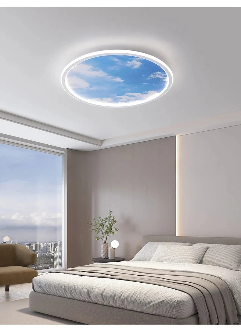 Blue Sky and White Clouds Circular Acrylic LED Ceiling Lamp Minimalist Bedroom Lighting Home Living Room Study Atmosphere Lights