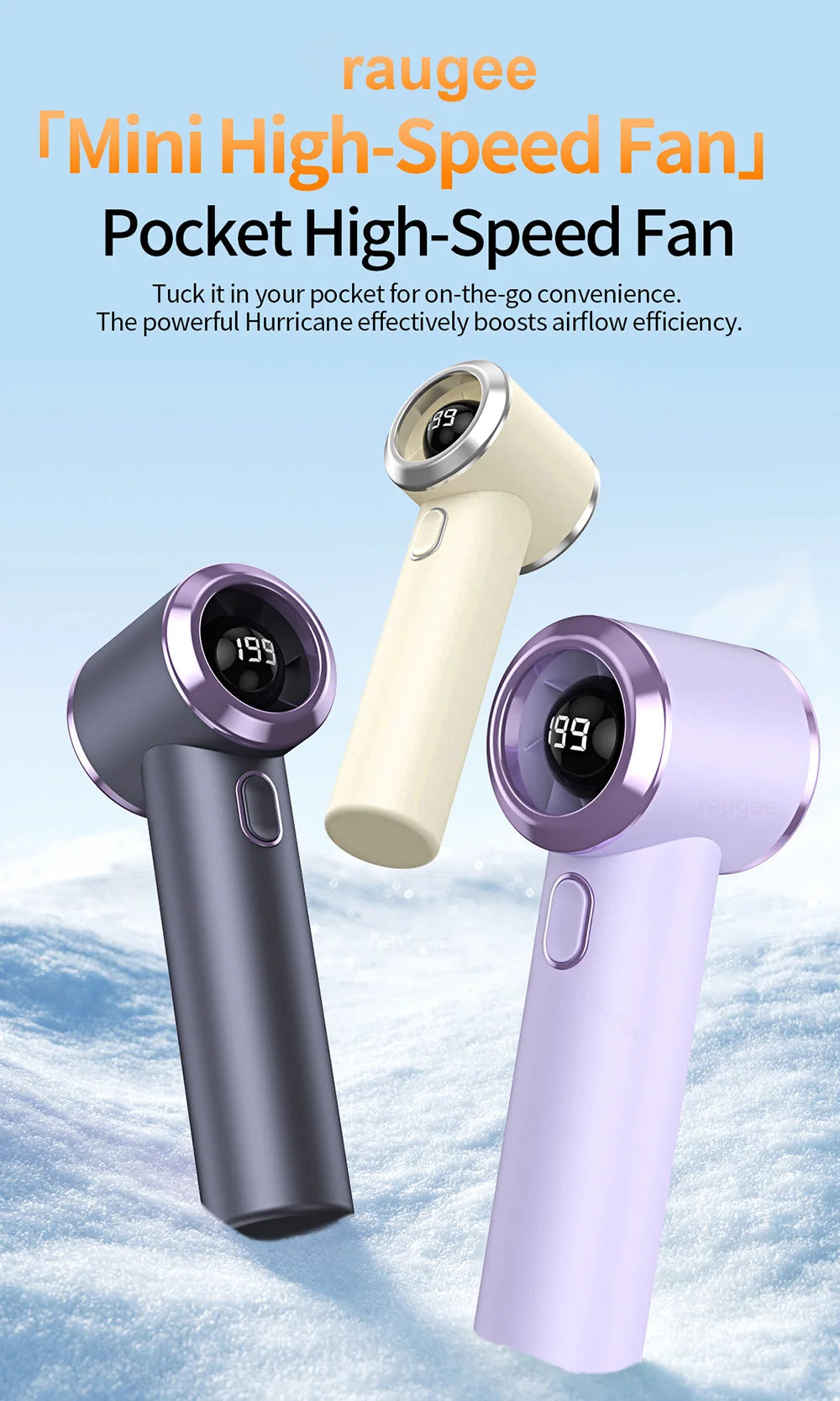 Portable Mini Fan High Speed Handheld Fans 199 Speeds Wind Adjustable 2000mAh USB Rechargeable Personal Small Fan for Outdoor