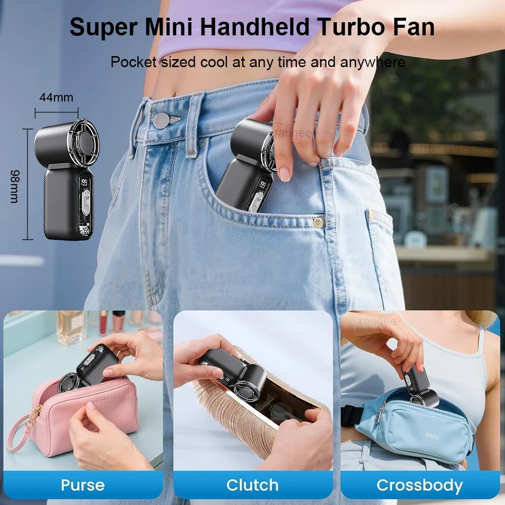 Mini Portable Handheld Fan USB Rechargeable Turbo Fan Outdoor Mini Personal Pocket Hand Fan 199 Speed  Portable Small Hand Fan