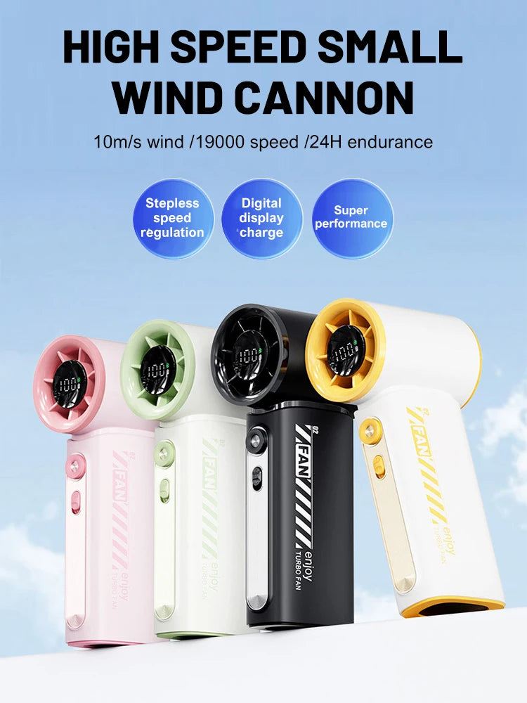 New Portable Turbo Small Air Cannon Handheld Fan 100 Wind Speeds Adjustable Mini Electric Fan USB Charging Fan Outdoor Mini Fan