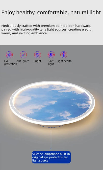 Blue Sky and White Clouds Circular Acrylic LED Ceiling Lamp Minimalist Bedroom Lighting Home Living Room Study Atmosphere Lights