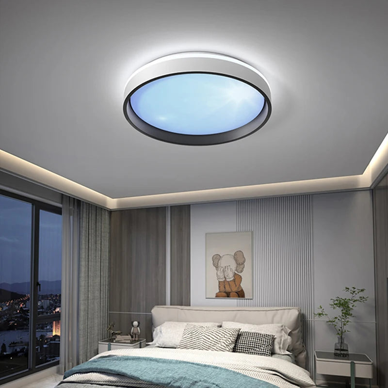 Modern LED Blue Sky Ceiling Lamp Smart Brightness Dimmable Round Ceiling light for Living Room Bedroom Kitchen Moon Lighting