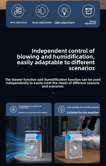 New 3 In 1 Fan AIr Conditioner Household Small Air Cooler LED Night Light Portable Humidifier Air Adjustment Fan Office Home Fan