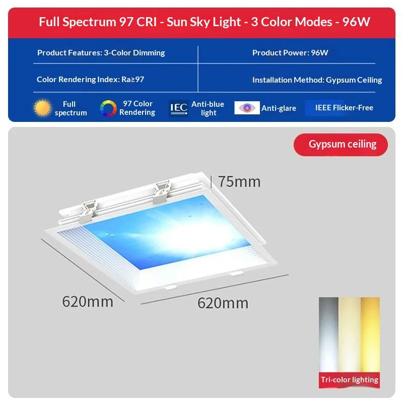 Natural Sky Light LED Embedded Ceiling Lamp Blue Sky Window Effect for Living Room Bedroom Basement Home Decor Room Decoration