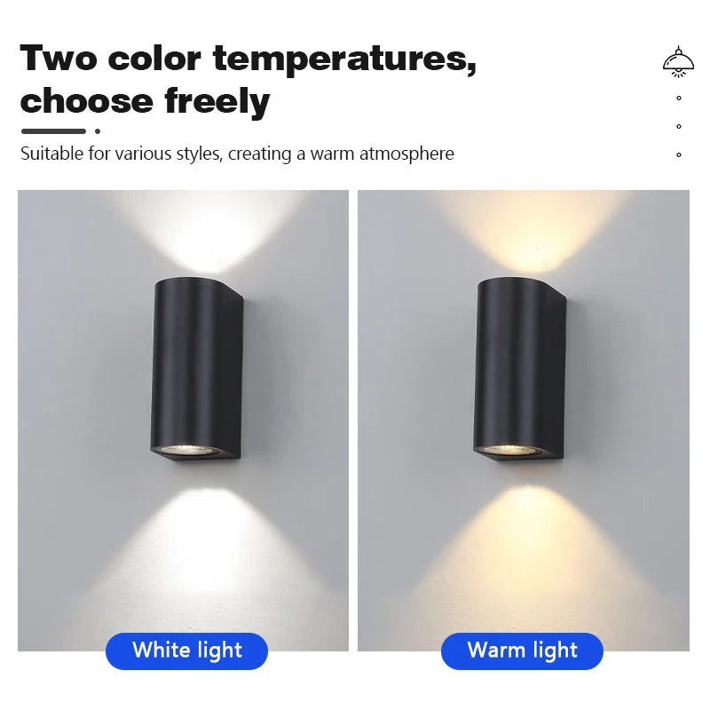 Waterproof LED Outdoor Wall Lamp IP65 Upper Lower Lighting Porch Garden Lamp Indoor Bedroom Bedside Home Decor Wall Light