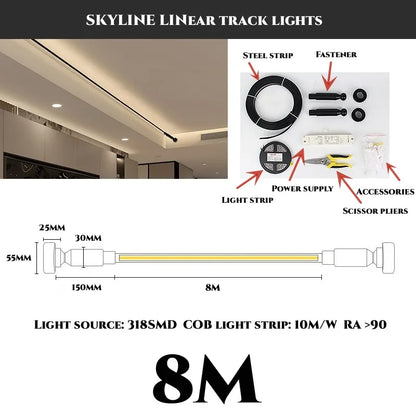 5m/8m/9m Skyline Linear Light COB LED Wall Lamp Living Room Art Exhibition Background Decor Bedroom Minimalist LED Strips Sconce