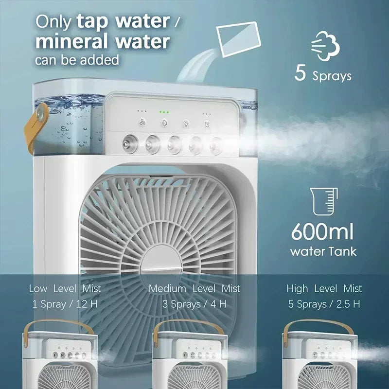 New 3 In 1 Fan AIr Conditioner Household Mini Air Cooler LED Night Light Portable Humidifier Air Adjustment Fan Office Home Fan