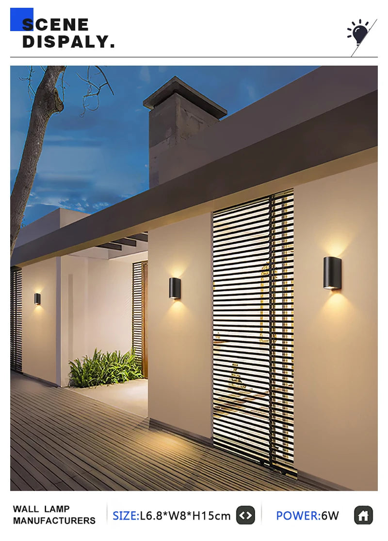 Waterproof LED Outdoor Wall Lamp IP65 Upper Lower Lighting Porch Garden Lamp Indoor Bedroom Bedside Home Decor Wall Light