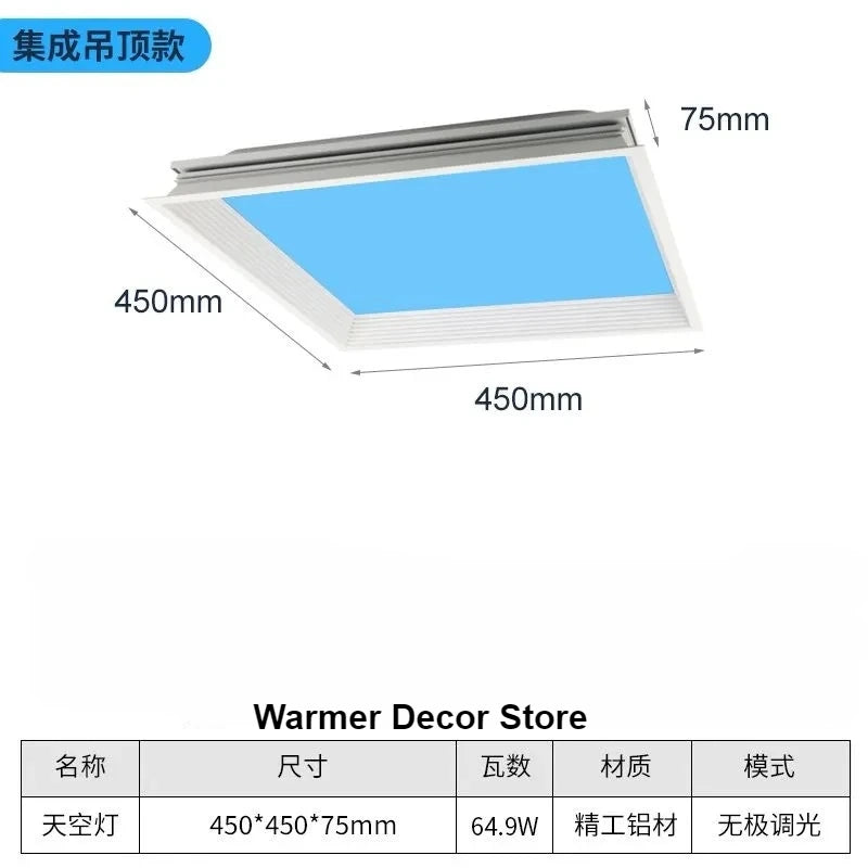 Modern LED Blue Sky Ceiling Lamp Smart Brightness Dimmable Round Ceiling light for Living Room Bedroom Kitchen Moon Lighting