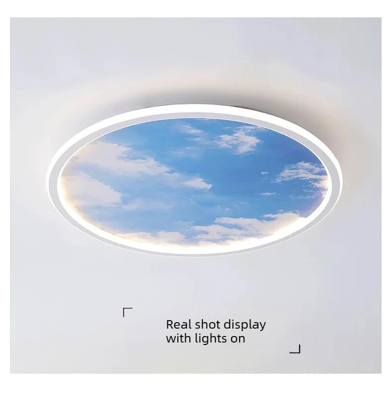 Blue Sky and White Clouds Circular Acrylic LED Ceiling Lamp Minimalist Bedroom Lighting Home Living Room Study Atmosphere Lights