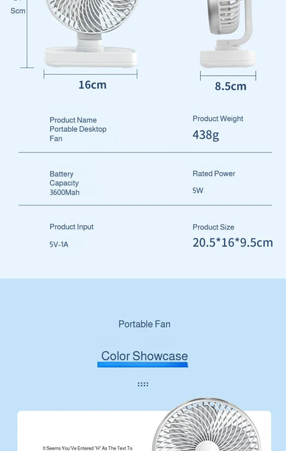 New oscillating electric fan 360-degree oscillation wireless charging air circulator fan multi-speed adjustable minimalist style