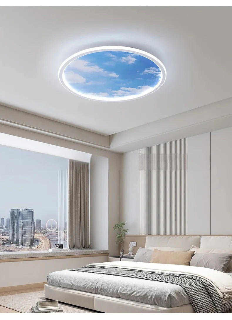Blue Sky and White Clouds Circular Acrylic LED Ceiling Lamp Minimalist Bedroom Lighting Home Living Room Study Atmosphere Lights