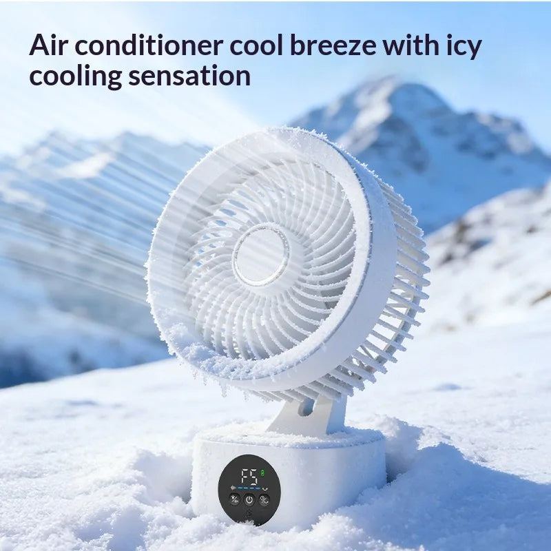 2026 New Air Circulation Fan Rechargeable AI Voice Control 5 Speed Oscillating Desktop Wall Mount Hanging Fan LED Display Home