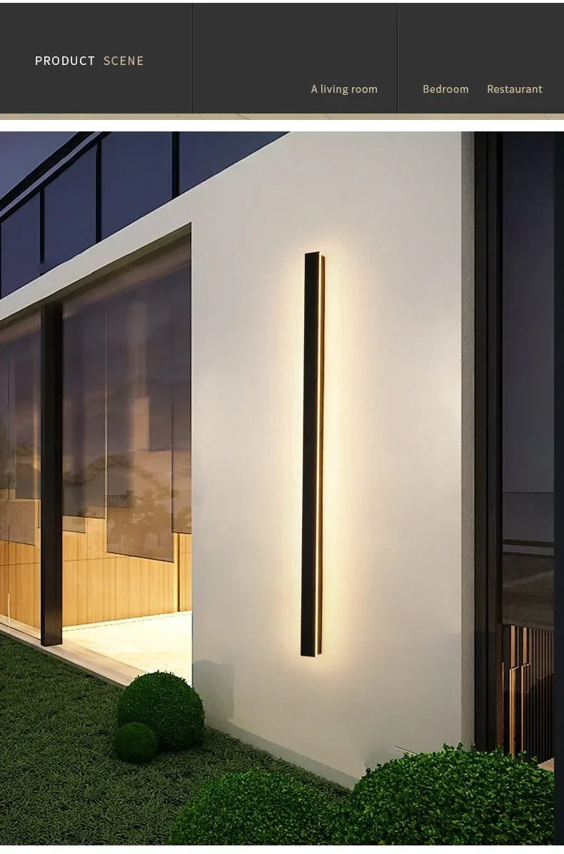 Modern Outdoor Waterproof LED Wall Lamp IP65 Linear Strip Lighting for Porch Garden Garage Staircase Bedroom Home Decoration