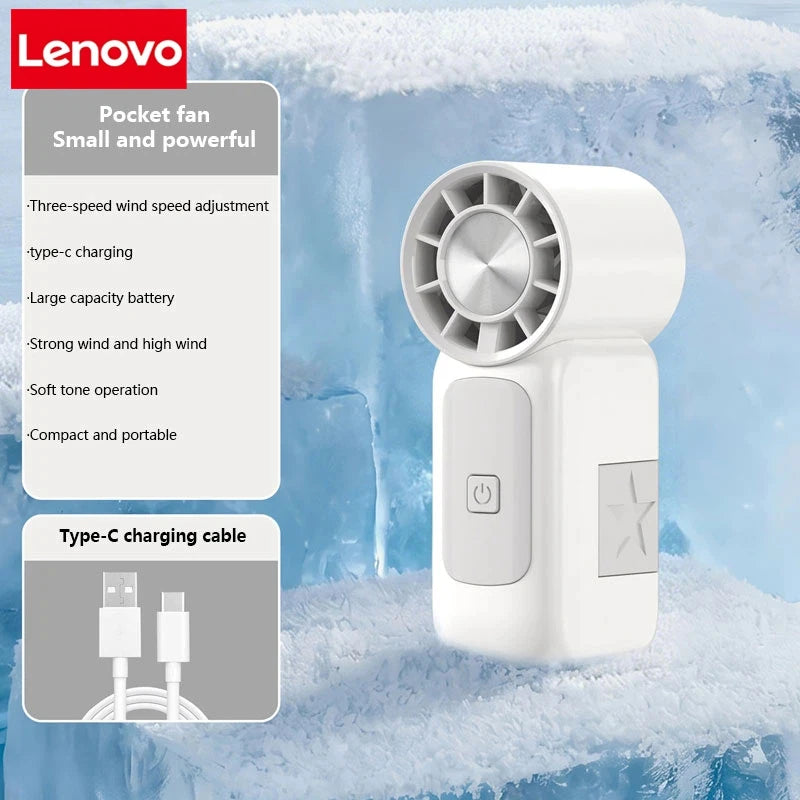 Lenovo High-Speed Strong Wind Handheld Mini Air Cannon Fan USB Rechargeable Portable Cooling Small Fan For Outdoor