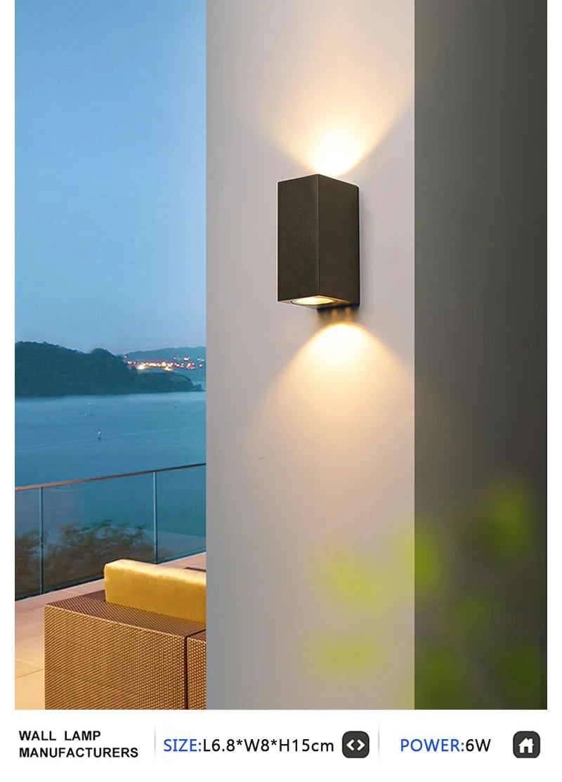 Waterproof LED Outdoor Wall Lamp IP65 Upper Lower Lighting Porch Garden Lamp Indoor Bedroom Bedside Home Decor Wall Light