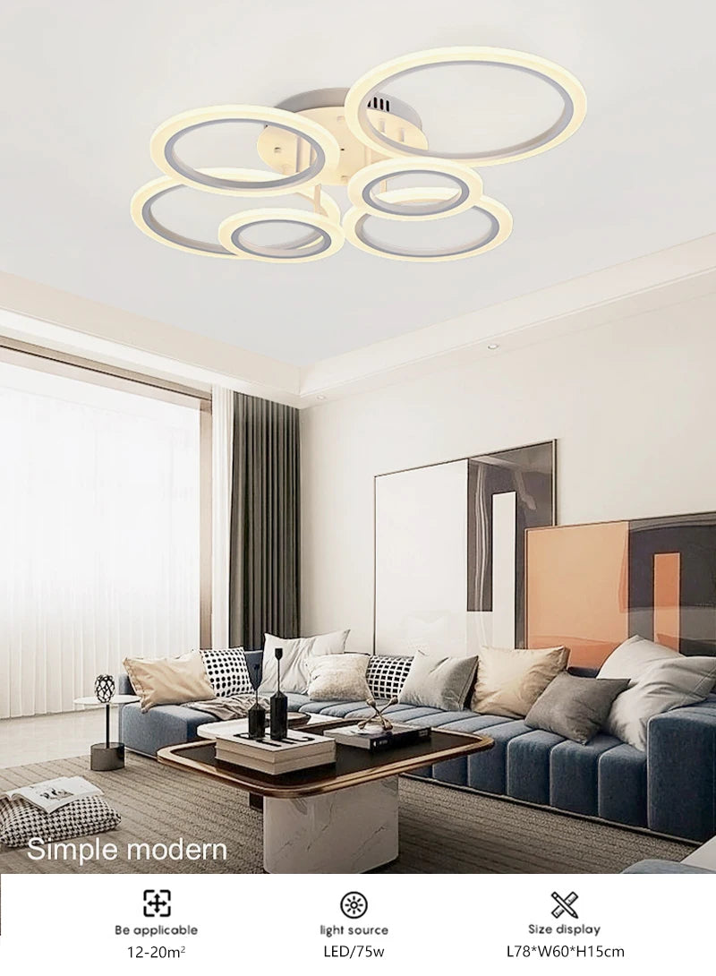 Nordic LED Ceiling Light Circular Acrylic with Remote Control Dimming Ceiling Lamp Living Room Dining Room Bedroom Decor Lights